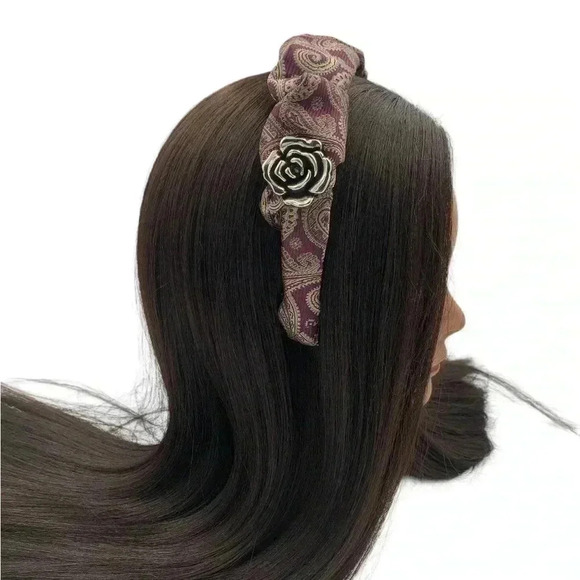 Purple Paisley Crown Silk Artisan Handcrafted Headband Elegant Hair Accessory - Picture 9 of 9